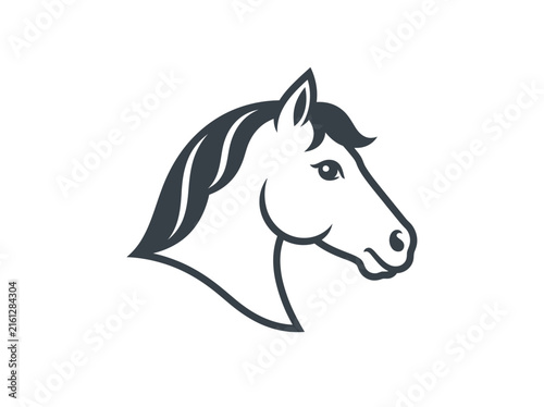 Horse head profile line art icon.