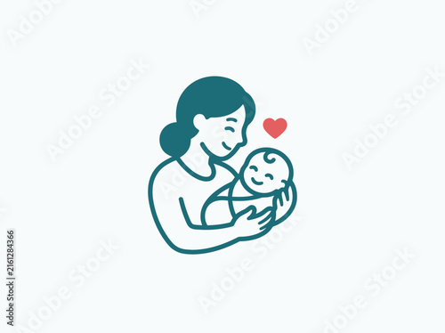Illustration of mother holding her newborn baby.