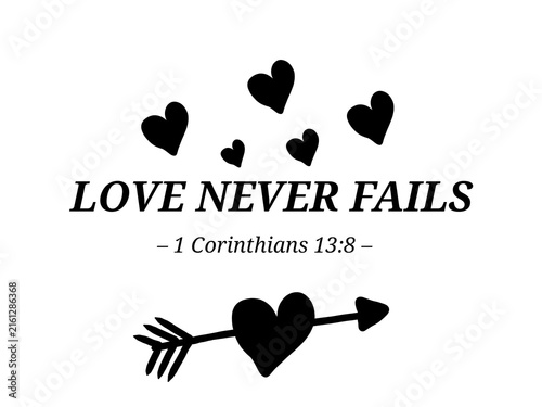 Foto A heartfelt Bible quote design featuring Love Never Fails from 1 Corinthians 1