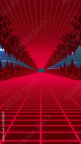Animation of 3d model of grid pattern on landscape over dots moving in circular motion