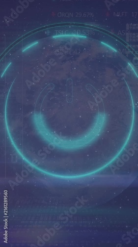 Animation of off button over globe and data processing