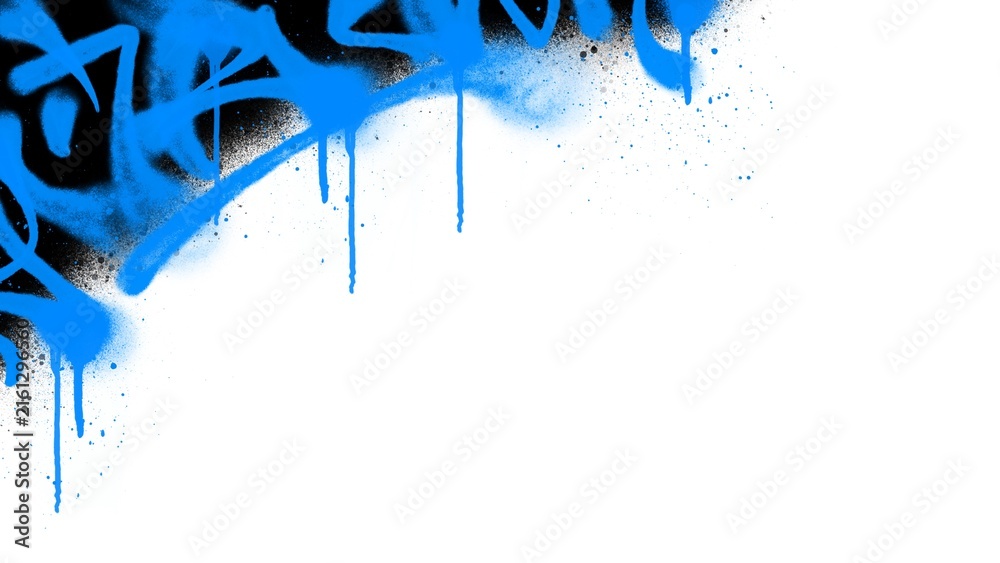 Fototapeta premium Cyan blue and black spray paint drips corner frame clip art. Abstract aerosol graffiti tagging texture background isolated on white background for urban banner layout.
