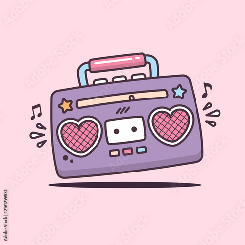 Kawaii boombox music player vector cartoon illustration