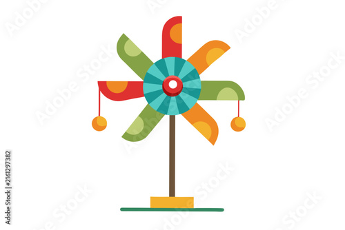 Colorful pinwheel spinning in bright daylight for playful outdoor decor and children's activities