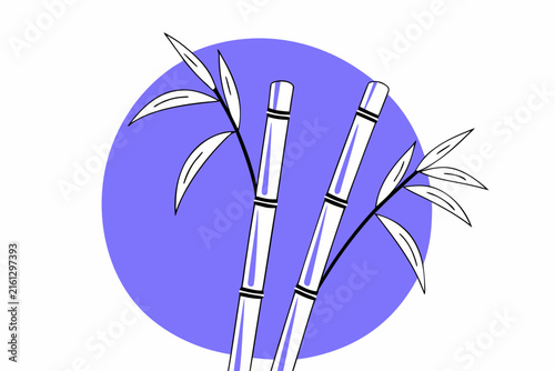 Hand-drawn bamboo chopsticks set isolated on vibrant purple gradient circle background