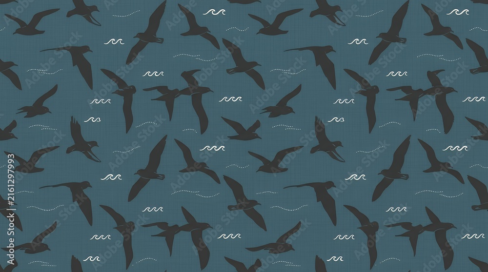 Seamless Seabird Silhouette Pattern Background For Animal Themed Wallpaper And Textiles bird seabird shearwater pattern seamless background wallpaper animal wildlife silhouette flying flock nature