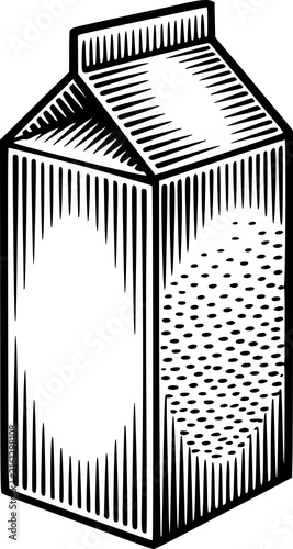 Vintage woodcut of a milk carton with a folded
