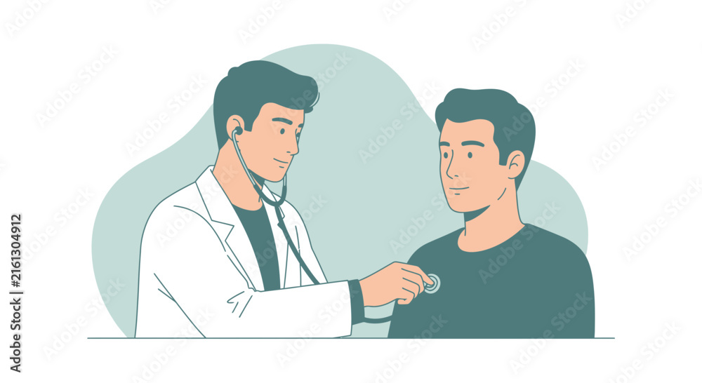 Obraz premium Doctor examining patient with stethoscope, isolated on transparent background
