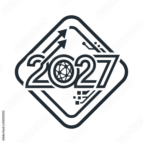 2027 logo inside tech-themed diamond frame.