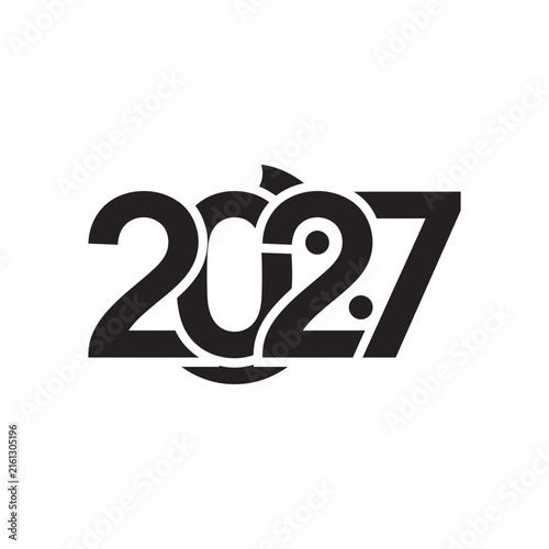 2027 numeric symbol with mechanical gear integration.