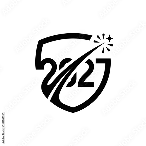 2027 shield logo with spark icon.