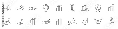 Success and growth editable icons set. Modern thin line vector illustration featuring business icons for personal, professional, and financial growth, career development, success, progress, etc.