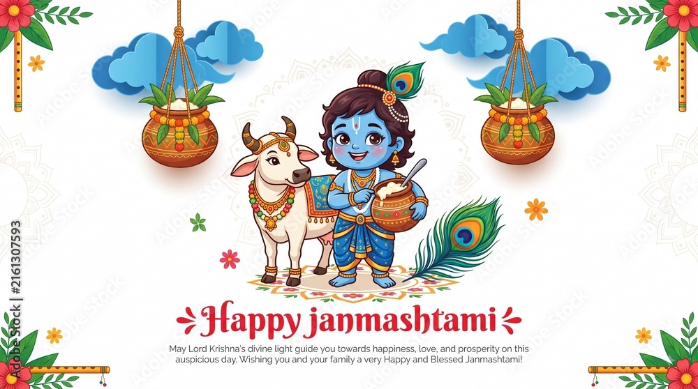 Fototapeta premium illustration of happy Janmashtami. Lord Krishna