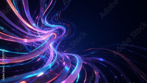 Abstract Glowing Fiber Optic Waves and Neon Light Streaks