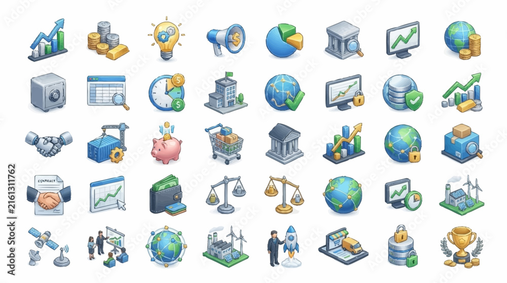 Fototapeta premium Colorful flat design icons for business and technology concepts.