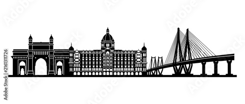 Mumbai Skyline Silhouette Gateway of India Bridge