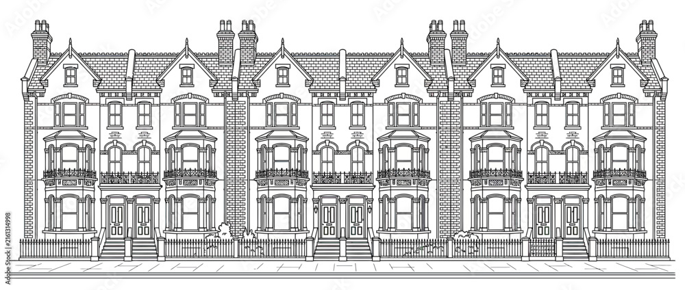 Obraz premium Victorian Terraced Houses Facade Line Art