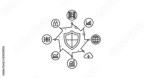 Cyber Security Shield Network Data Protection Cloud Technology Icons