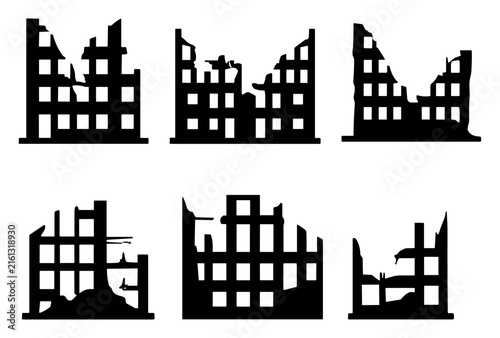 Industrial Building Silhouette Collection with Abandoned Factory Structures for Architecture and Urban Design