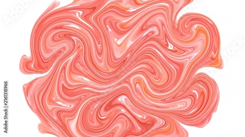Abstract coral ink marble swirl. Fluid liquid paint texture with artistic flowing waves.