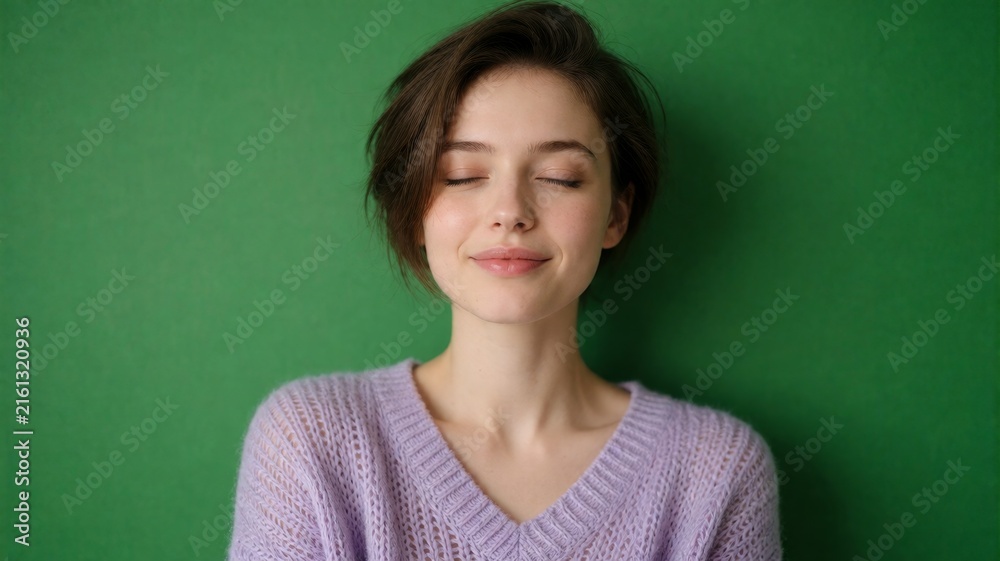 Fototapeta premium Serene Young Woman with Short Hair Relaxing with Eyes Closed