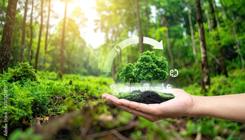 Healthy Hands Holding Soil with Green Forest Background