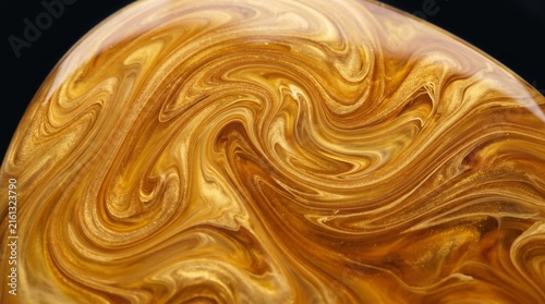 Gold liquid marble swirl texture. Abstract fluid ink background with metallic waves.