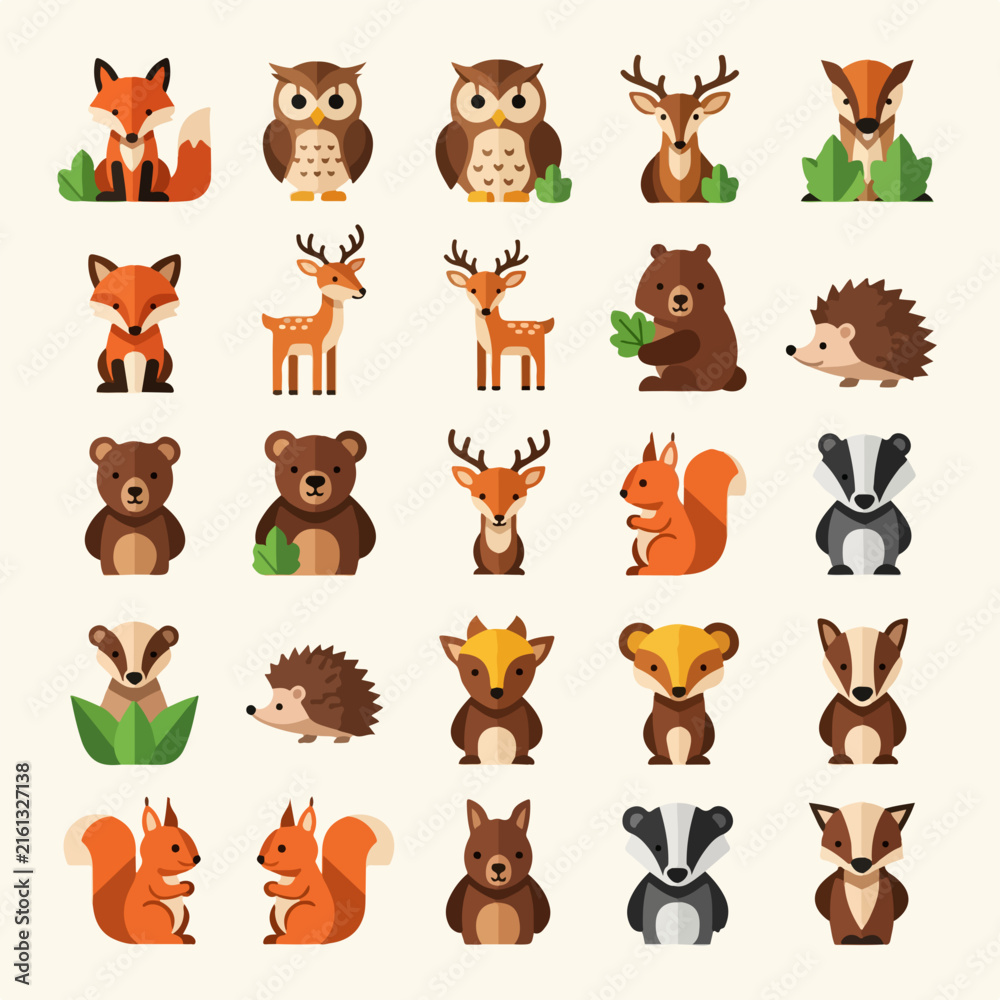 Naklejka premium Set of cute forest animal characters for kids design.