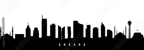Vector silhouette illustration of Ankara urban skyline. Modern minimalist cityscape graphic, perfect for travel, banners or backgrounds