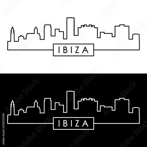 Ibiza skyline. Linear style. Single line. Editable vector file.