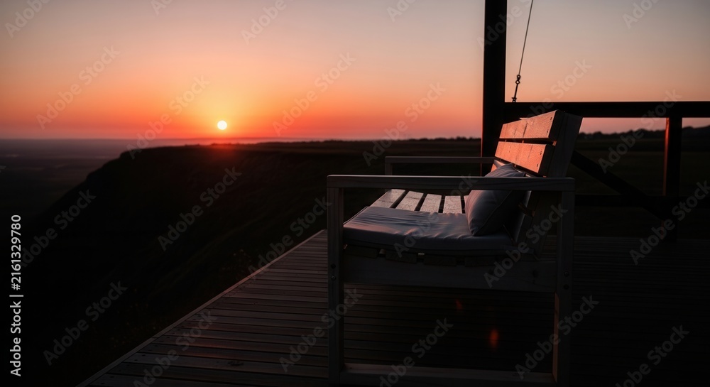 Fototapeta premium Tranquil Evening Vista From A Wooden Deck Chair