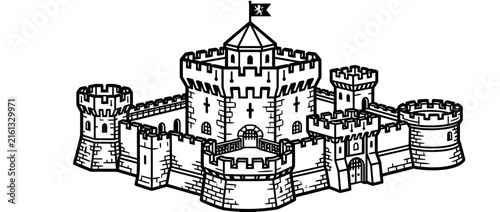 Medieval Castle Fortress Silhouette Isolated