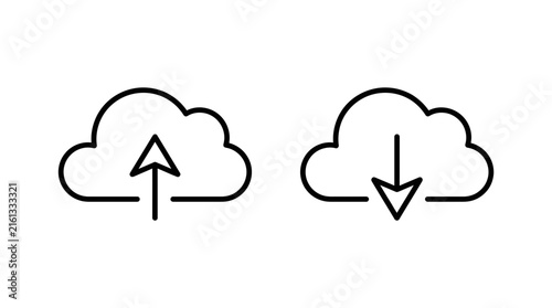Cloud Upload Download Vector Icon — Data Transfer, Internet Storage, Digital Technology, Cloud Computing System, Network Connectivity, Modern Line Art Design, Tech Cloud Vector Illustration