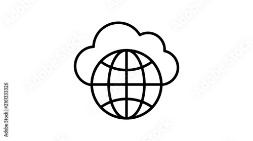 Global Cloud Connectivity Vector Icon — Internet Network, Worldwide Data Storage, Digital Technology Infrastructure, Cloud Computing System, Modern Line Art Globe Design Vector Illustration