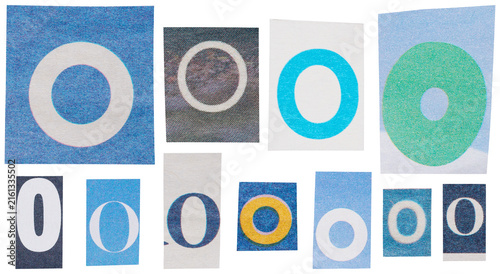 Fotografía Blue ransom note letter O collection made from newspaper and magazine cutouts is