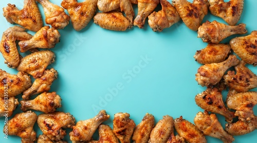 border frame of chicken wings and drumsticks