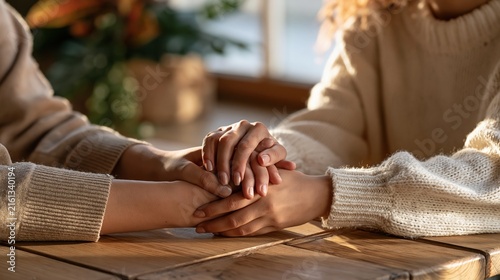 National Suicide Prevention Week: diverse group of hands stacked together in a circle of unity, overhead shot, bright natural daylight