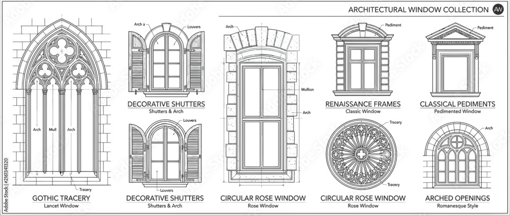 Fototapeta premium Architectural Window Collection Gothic Renaissance Classical Styles