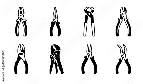 Foto Pincer Plier Fill Style Variations Industrial Black White Vector Icons