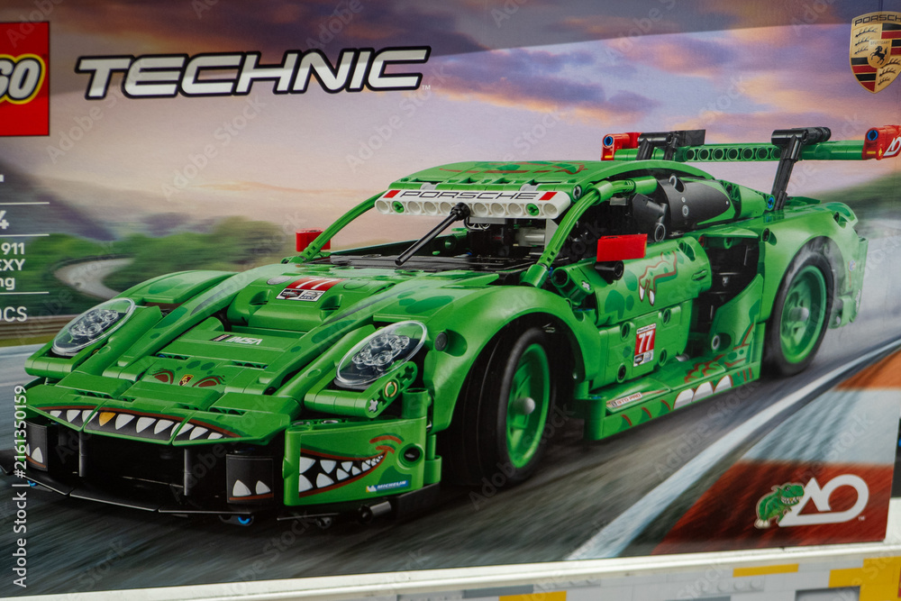 Fototapeta premium LEGO Technic Porsche 911 GT3 R Rexy Green Racing Sports Car Building Blocks Model Toy Set Retail Box. Milan, Italy - June 24, 2026