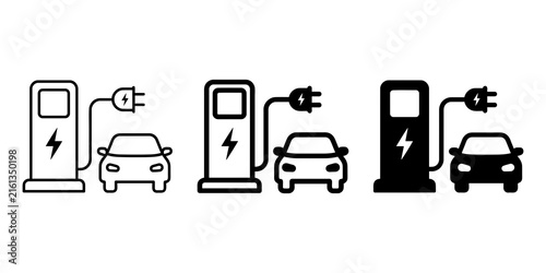 Car charging point icon line art vector, bold outline and silhouette design