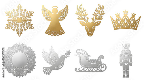 PNG Christmas ornaments and decorations including snowflake angel reindeer crown isolated on transparent background