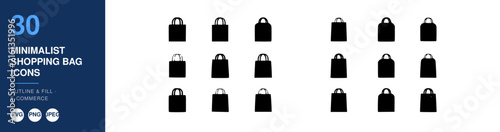 Shopping Bag Icons, Minimalist Design Set, Outline and Fill Styles, Ecommerce Concept, Vector Illustration