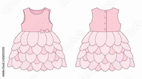 Infant Baby Girl Sleeveless Pink Party Dress with Layered Petal Skirt Design and Back Button Closure Detail