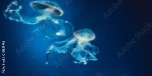 PrintUnderwater paradise. Swimming Jellyfish On Blue Background