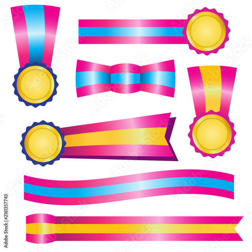 Sparkling pink award emblem with a ribbon