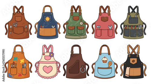 Diverse apron icons for various professions.