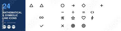 Mathematical Symbolic Line Icons Set, Education Design, Vector Illustration, Infographic Elements, Minimalist Style