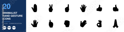Minimalist Hand Gesture Icons Set, Filled Communication Symbols. Modern Design Elements