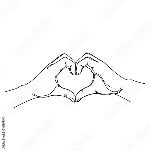 Simple line drawing shows two hands forming a heart shape